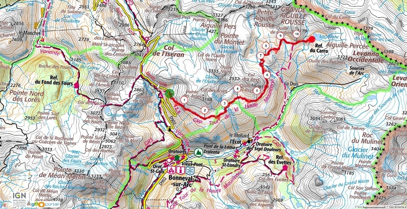 parcours sentier balcon refuge carro