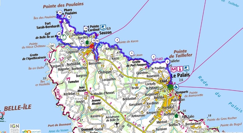 trace parcours jour1 belle ile