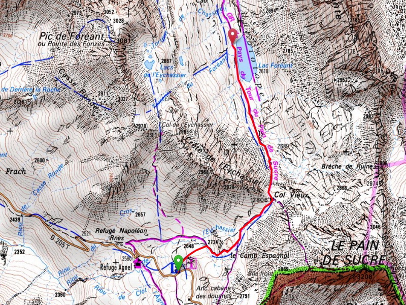 trace parcours lac foreant par col vieux