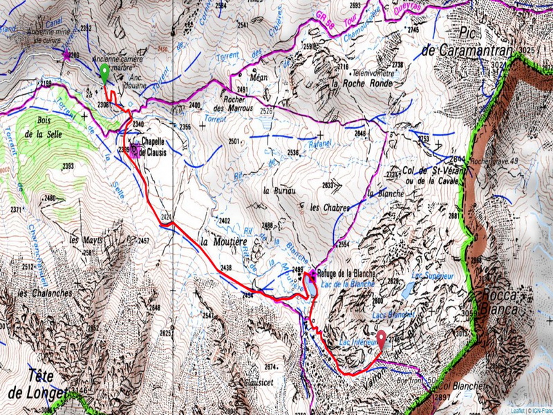 trace parcours st veran navette lac refuge de la blanche lac blanchet inferieur